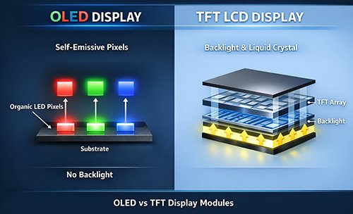 OLED vs TFT display module comparison showing essential differences